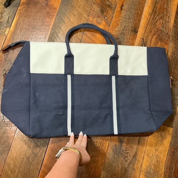 Polo Ralph Lauren Navy Canvas Leather Trim Large Tote Travel Carryall Bag - Picture 2 of 7